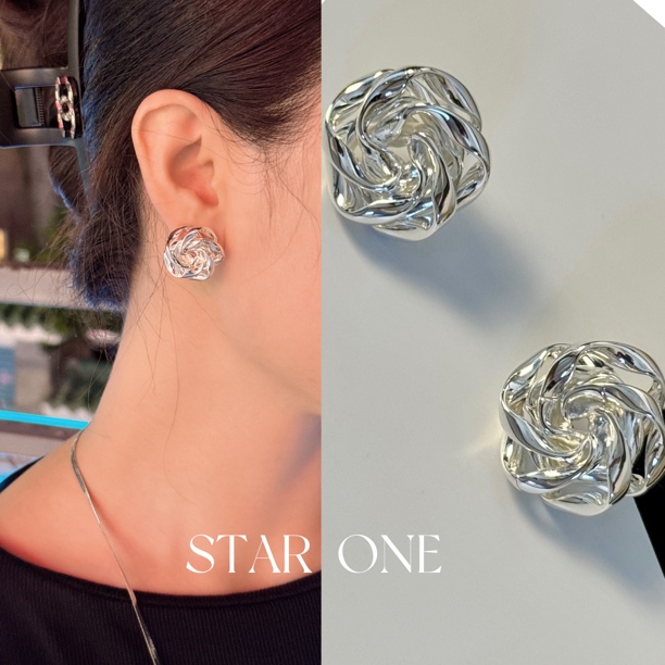 铜合金非金属布艺耳饰 百搭气质玫瑰花朵耳钉轻奢高级感小众耳饰