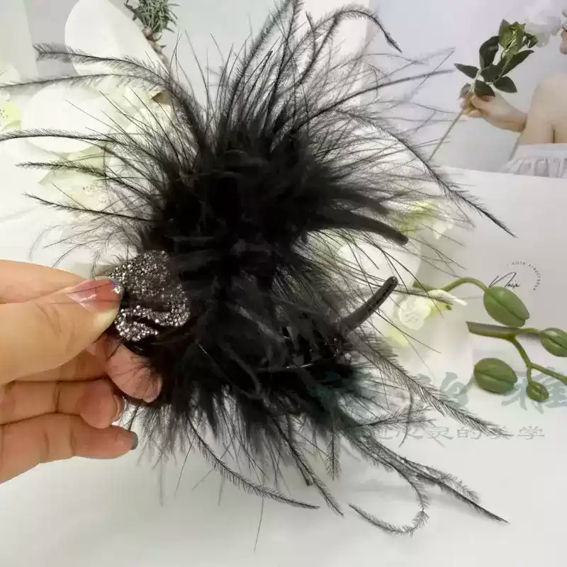 小天鹅羽毛抓夹发饰头饰气质鸵鸟毛丸子头丸子夹