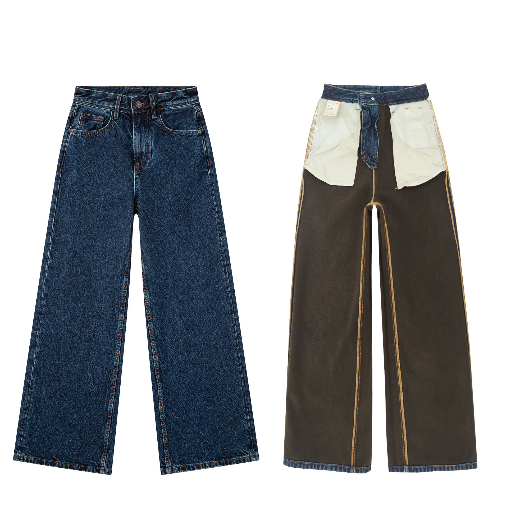 2025新款冬季加绒专柜正品 玛瑙蓝 暗纹提花显瘦直筒阔腿牛仔女裤