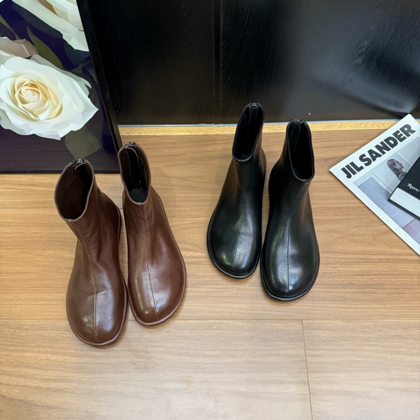 AMOAF羊皮靴新款后拉链皮面短筒短靴 AF0383