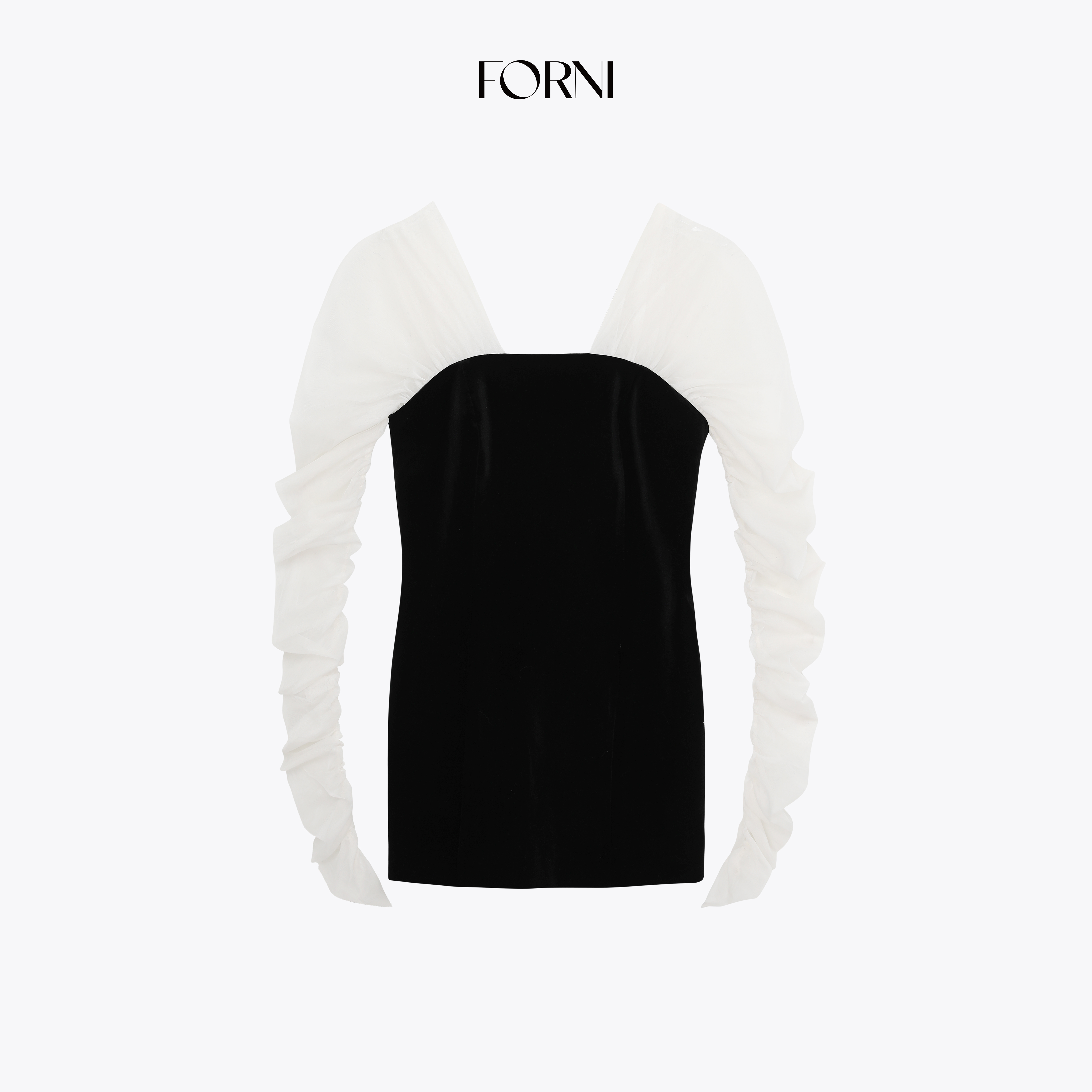 FORNI 赫本遐想 网纱抽褶拼接连衣裙&上衣不规则褶皱抹胸纱袖