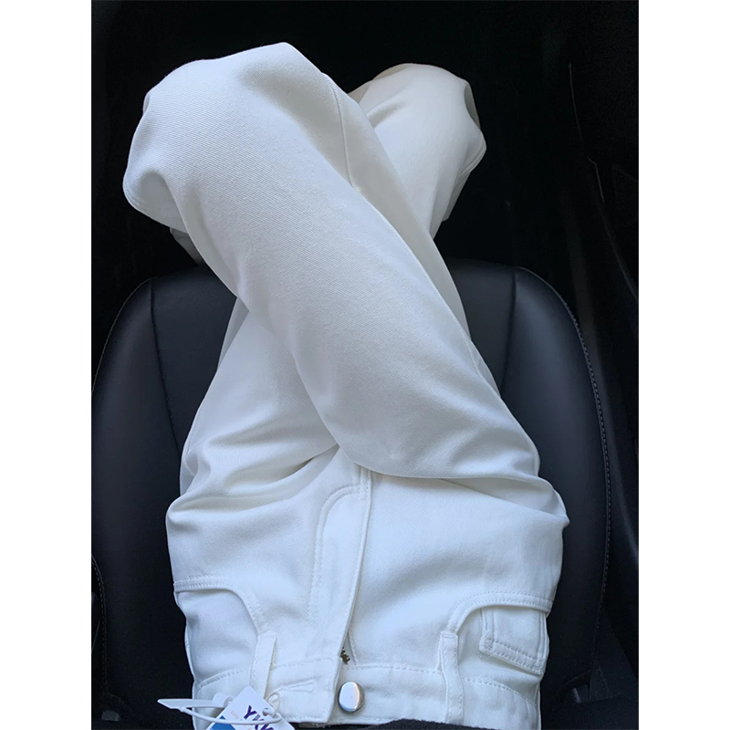 白色纯棉窄版阔腿牛仔裤女2025秋季新款品质直筒宽松加长拖地裤子