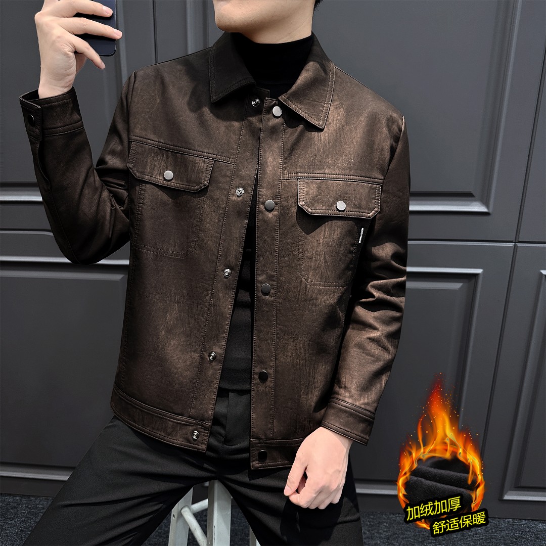 复古机车皮夹克男款2025秋冬新款加绒加厚男装痞帅高级感男士外套