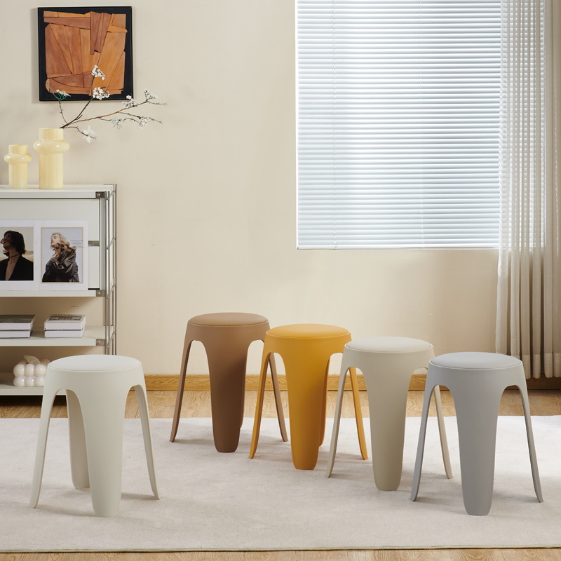 塑料凳子家用可叠放圆凳意式极简餐凳加厚耐用软垫凳子