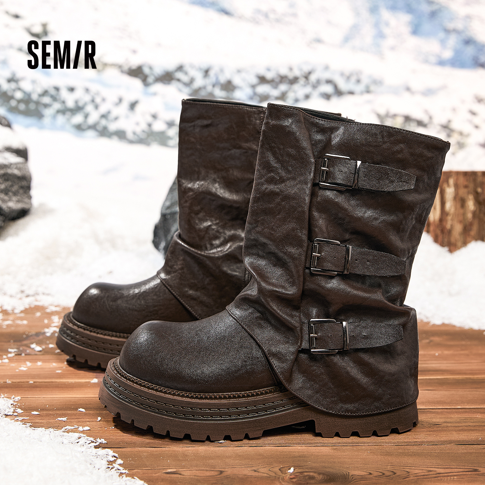 复古时尚皮带扣厚底增高裤管靴女2025秋季新款圆头骑士靴褶皱短靴