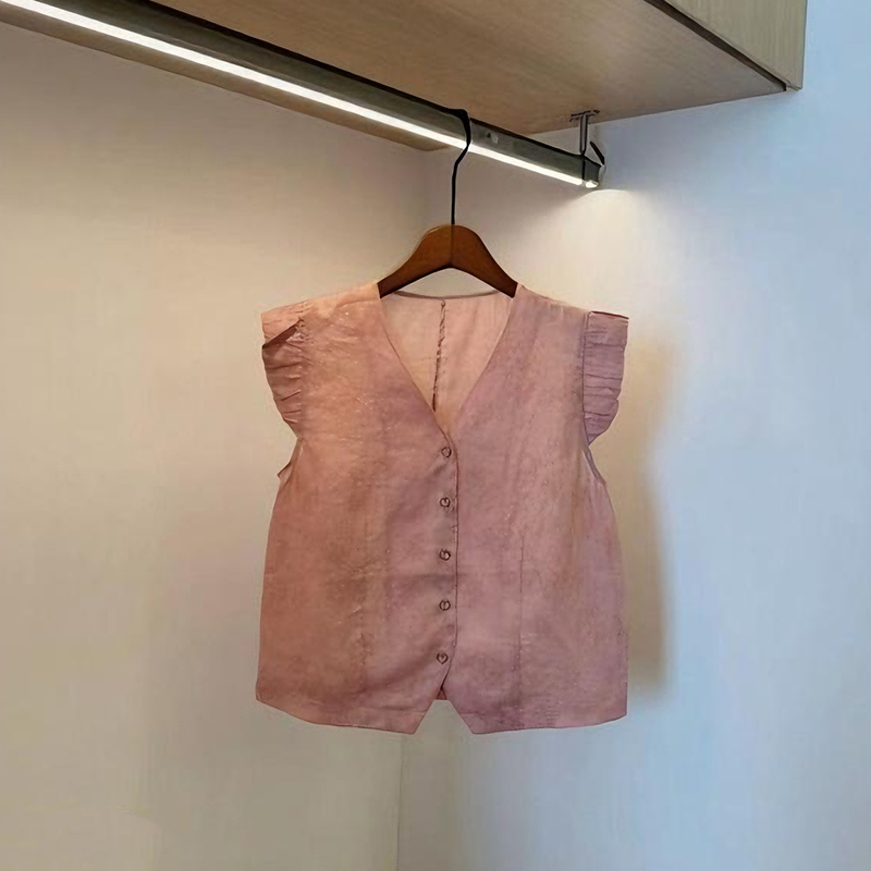 2025夏季新款简约气质V领坎肩袖提花小衫单排扣时尚百搭上衣女潮