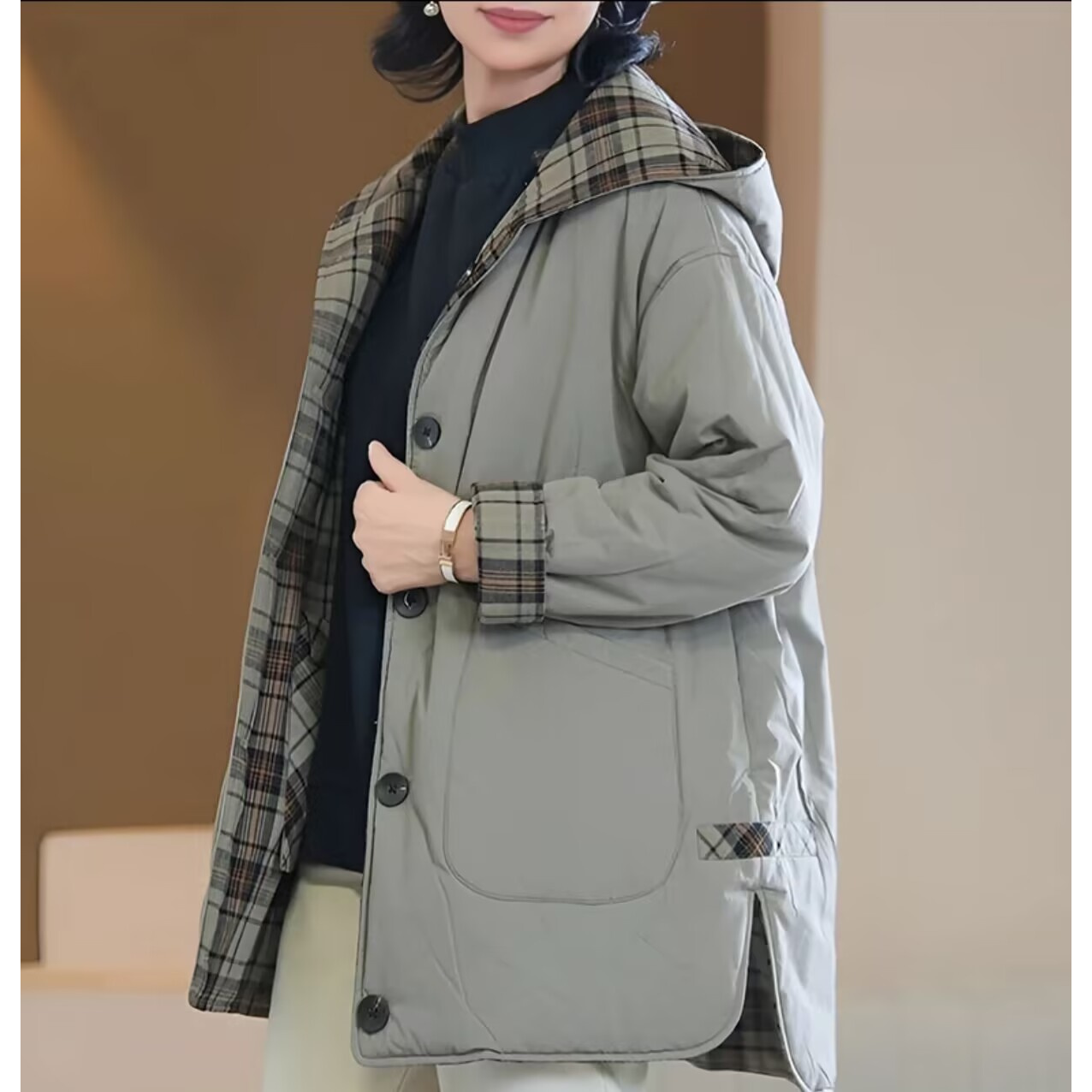 简约大气日常双面穿保暖棉服2025秋冬新款设计感休闲外穿连帽棉衣