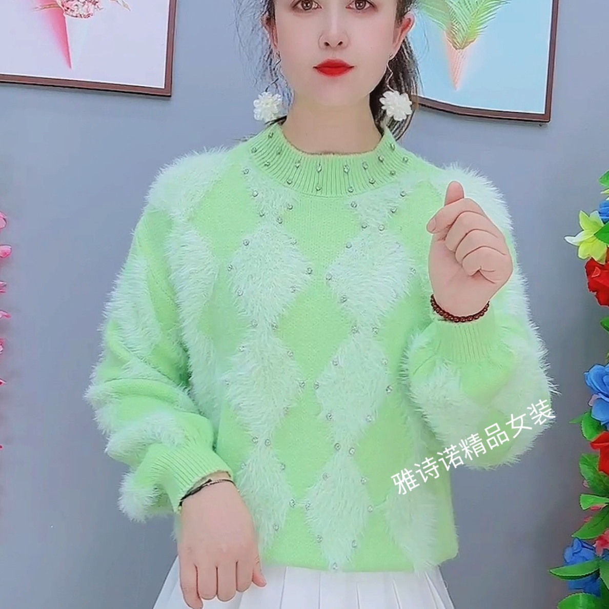 新款宽松毛茸茸毛衣女针织衫冬季仿水貂绒慵懒风韩版爆款时尚上衣