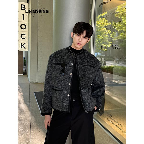 LIN MYKIN 慵懒风毛绒加厚宽松冬季保暖高级感小香风夹克外套男