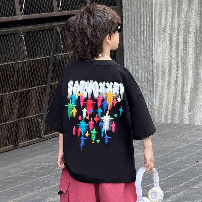 中班仔童装男童T恤儿童纯棉休闲印花短袖2025新款中大童潮*43429