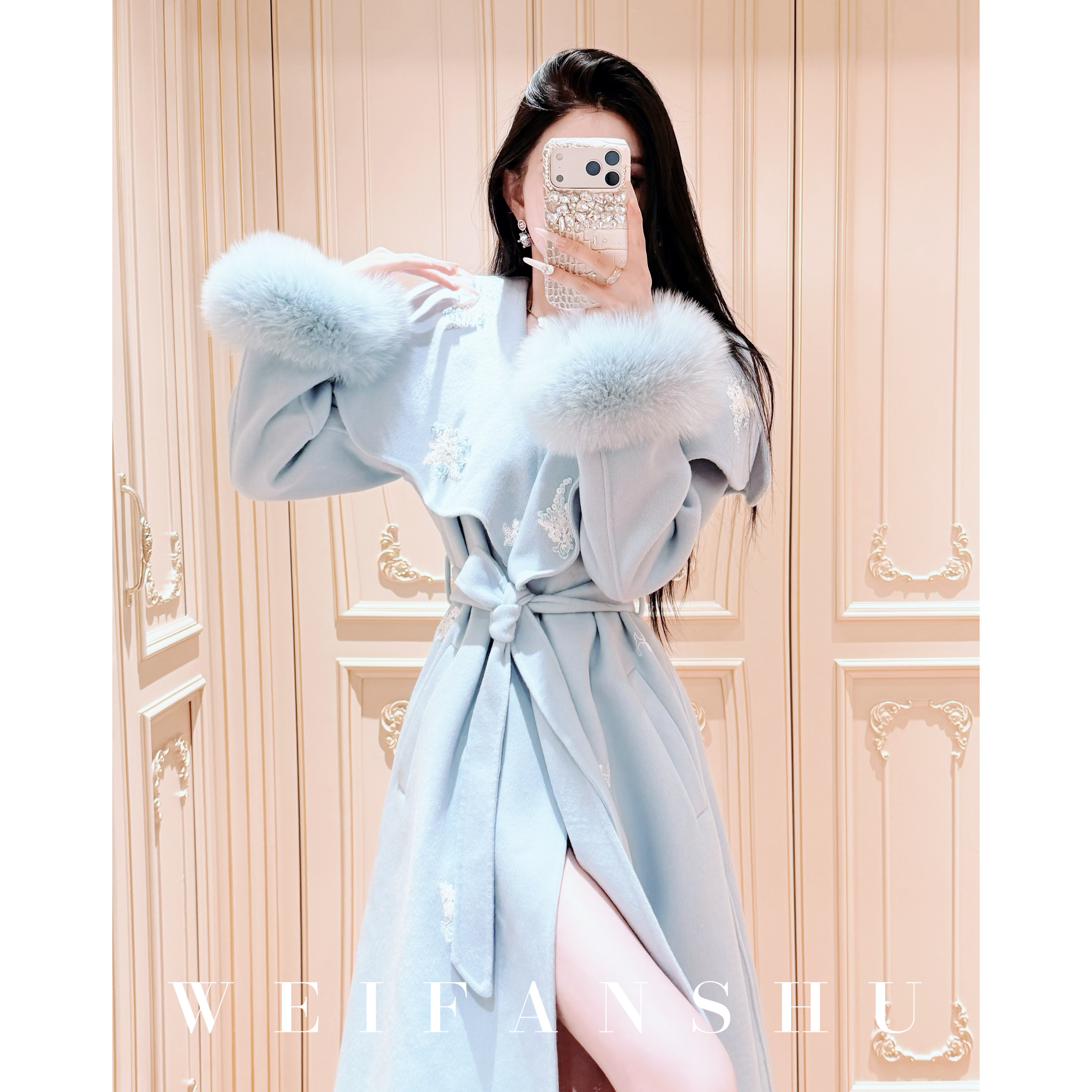 WEIFANSHU/魏凡舒【维港女主】秋冬新款时尚高级感收腰羊毛大衣外套