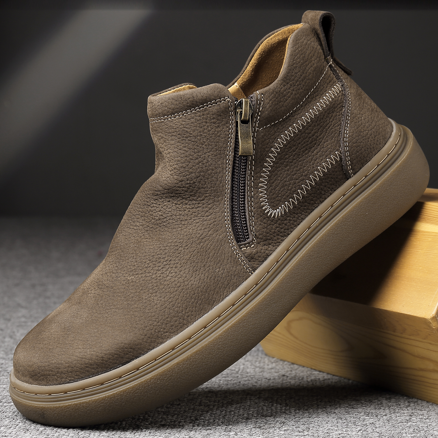 76079渡诺班尼马丁靴男款头层牛皮牛筋底男士拉链高帮皮鞋真皮