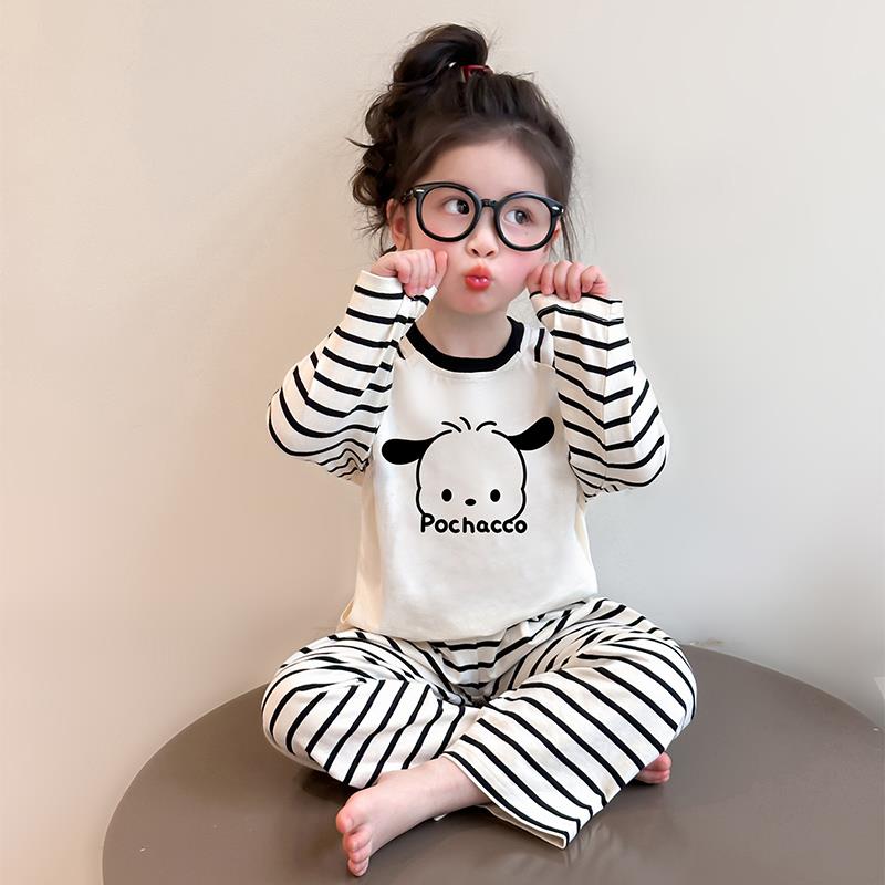 FAVMARTHA儿童纯棉睡衣春秋2025新款女宝宝中小童家居服套装女童