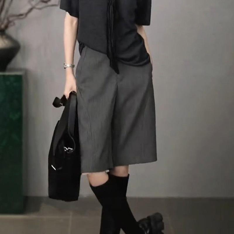 高腰直筒百搭纯色洋气慵懒风休闲裤早秋季新款简约通勤短款五分裤