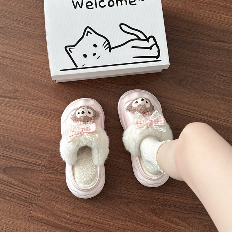少女心可爱卡通小动物两穿棉鞋女2025冬季时尚外穿舒适加绒包头拖