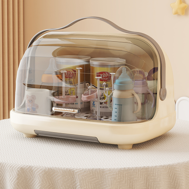 放宝宝奶瓶收纳箱沥水架子餐具碗筷置物架带盖防尘婴儿辅食收纳盒