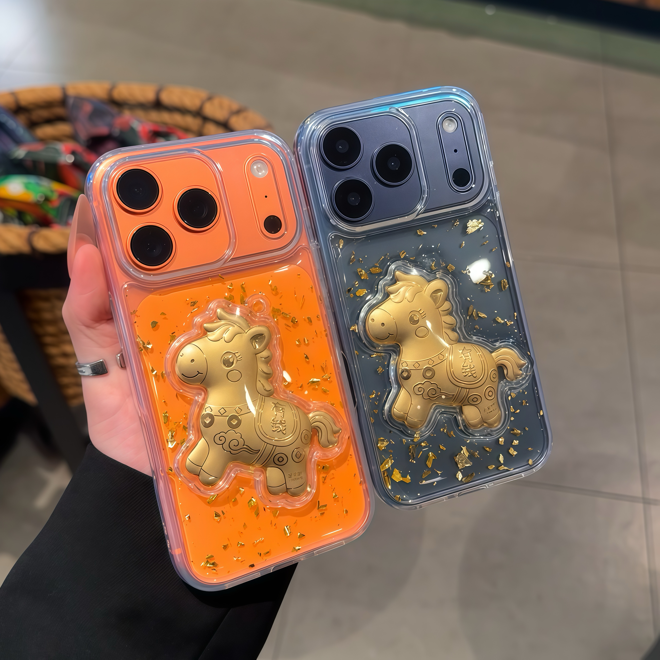 欧克里里有钱马适用苹果16/17promax金箔手机壳15/14透明13/12/11