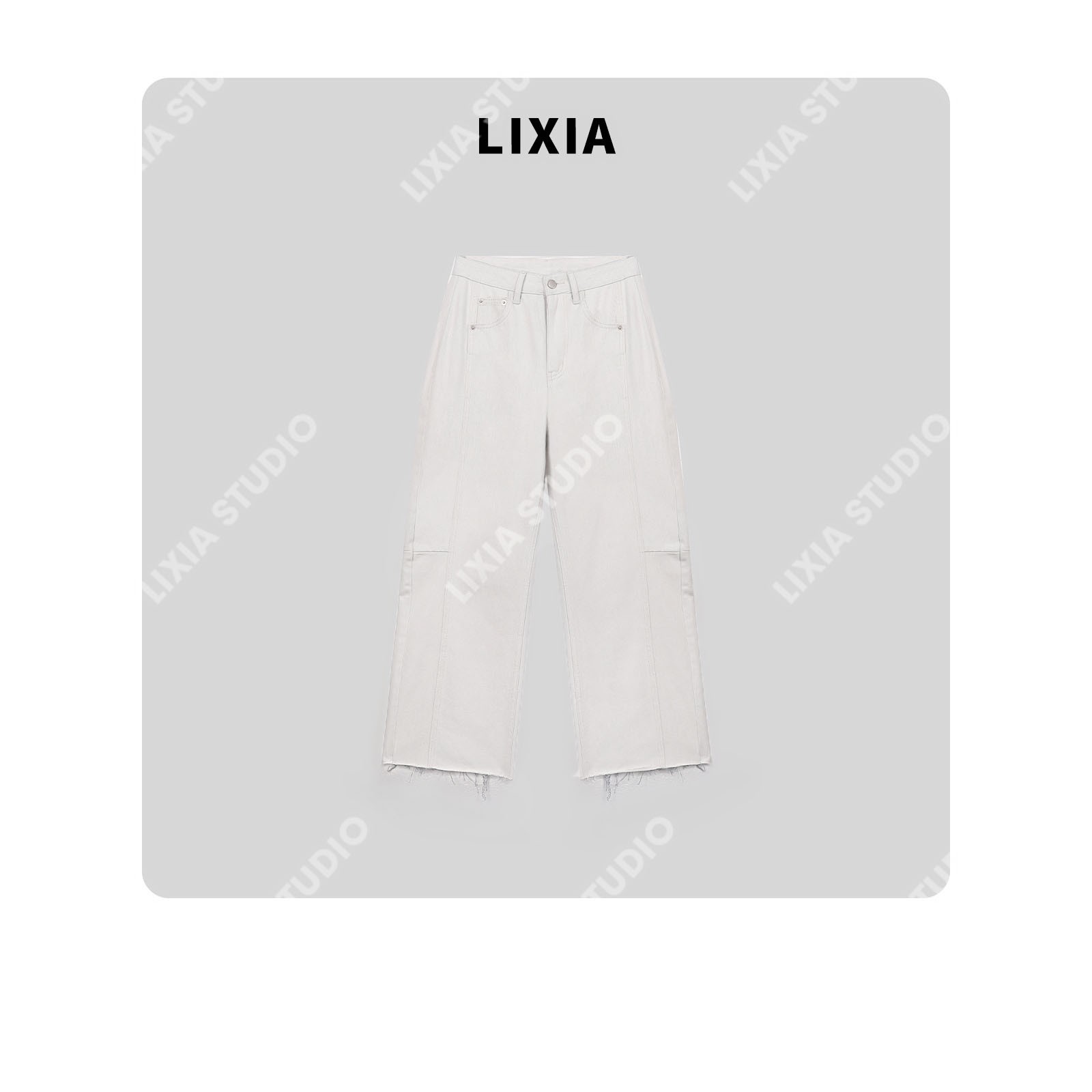 LIXIA【清风徐来】春季水洗脚口流苏设计感直筒九分牛仔裤-D8103