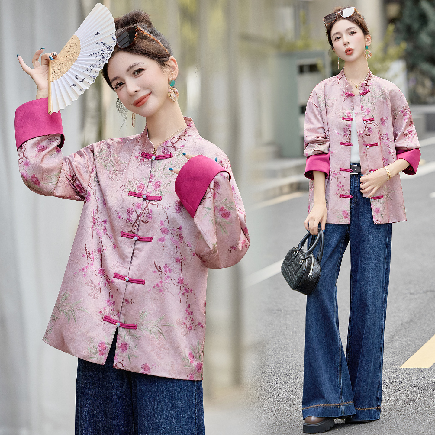 新中式国风盘扣提花外套女2025春秋新款优雅气质复古唐装上衣