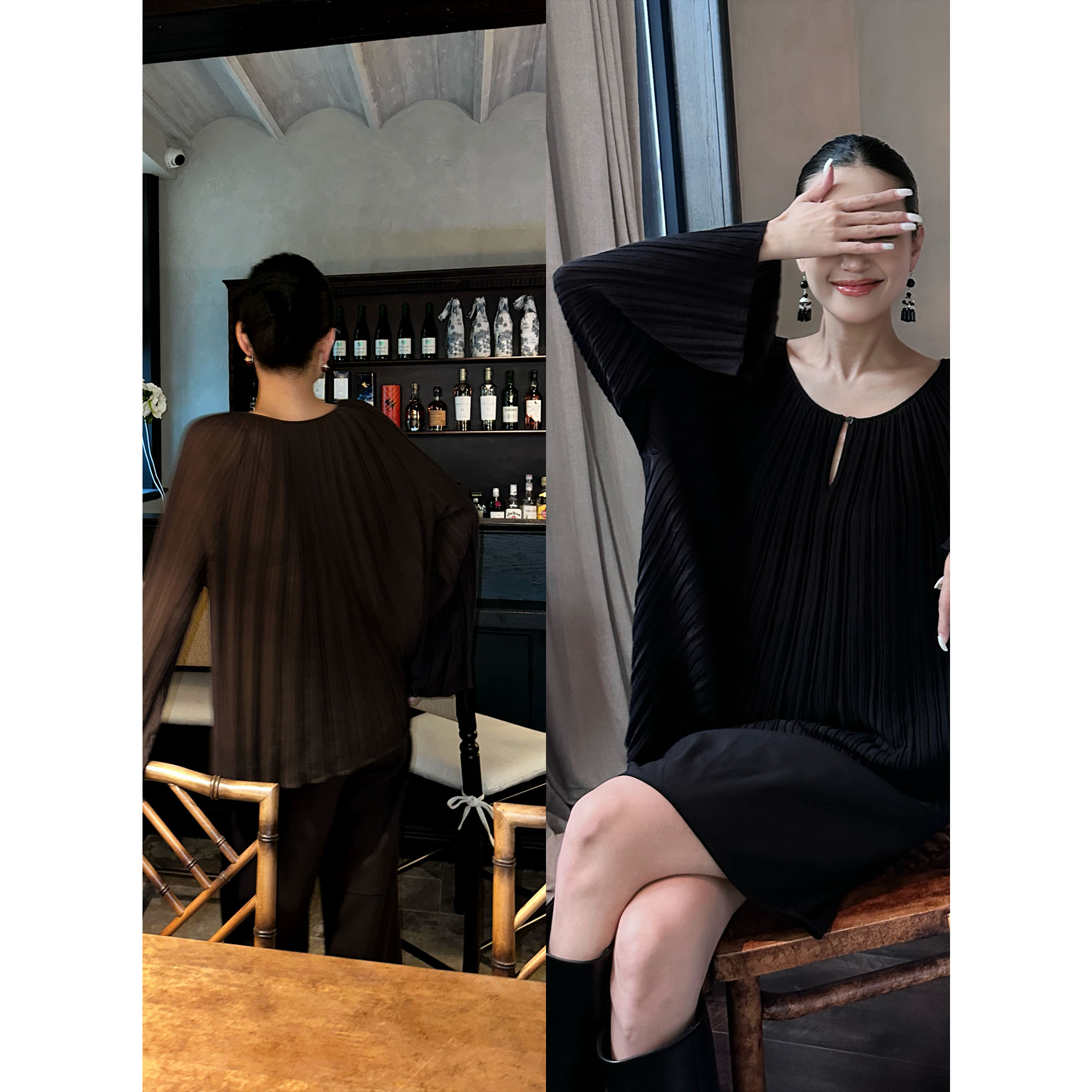紫紫   浪系美学   重工莱赛尔手工褶皱喇叭袖针织衫ZD09SMHJ203