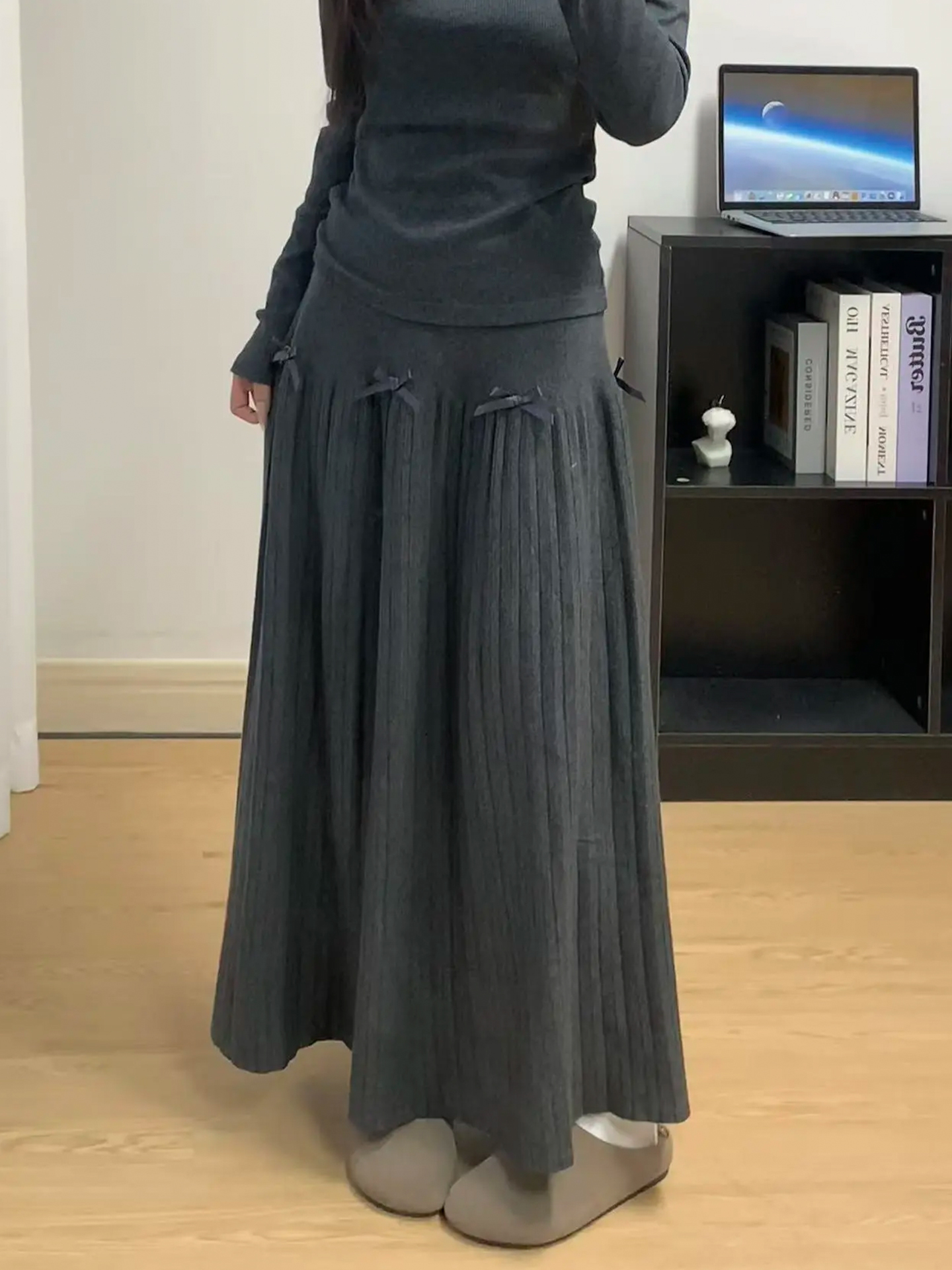 ins风灰色针织半身裙秋冬中长款大码胖mm遮胯显瘦巨好看的a字裙子