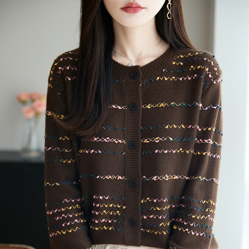 哥弟阿玛施正品2025秋季长袖开衫复古圆领时尚百搭宽松针织女上衣