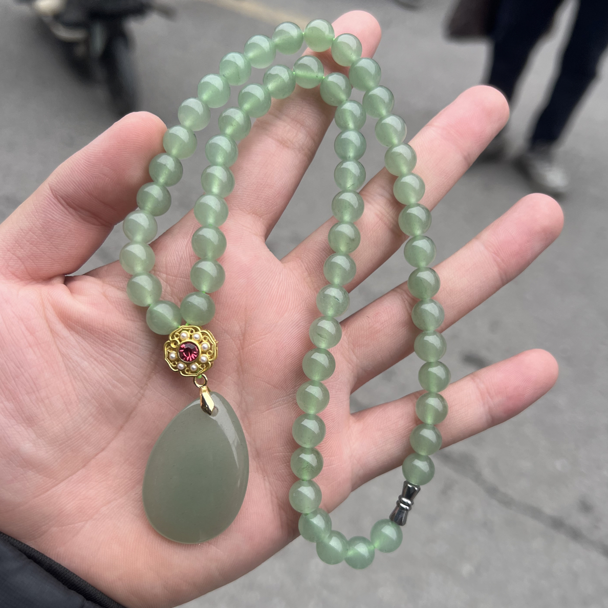 【东陵玉妈妈链卡8带水滴】天然冰透百搭绿色扣头设计多样性发一件