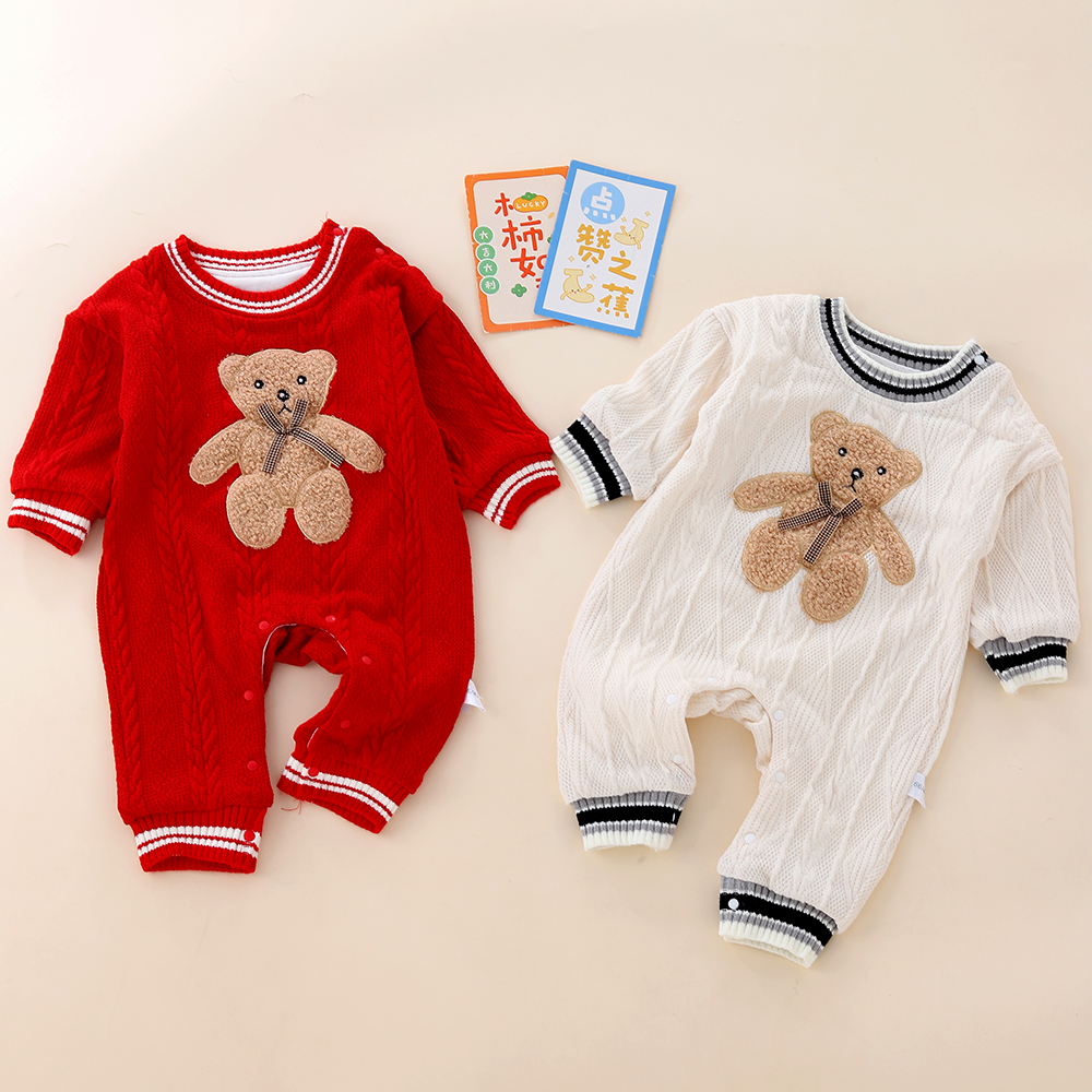 男女童连体衣长袖双层国风爬服卡通衣服潮宝宝哈衣春秋装外搭潮童