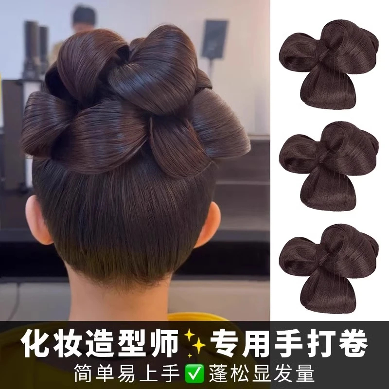 预制新中式手打卷发包汉服假发秀禾晨袍发型国风新娘盘发化妆造型