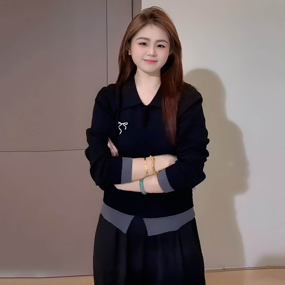 大码设计感Polo领拼接长袖针织衫女秋装胖mm宽松显瘦内搭外穿上衣