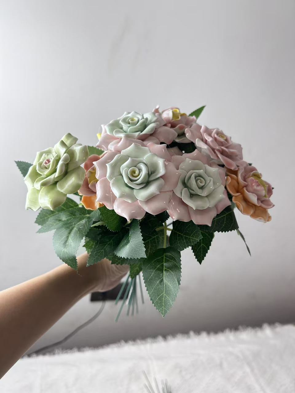 景德镇陶瓷花 大号牡丹 家居装饰品 仿真花束 新年礼物 手工花朵