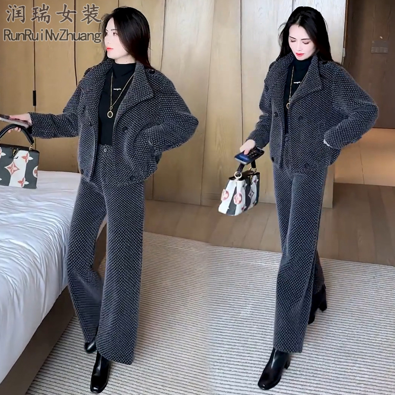 秋冬千鸟格小香风时尚套装女2025冬季新款休闲风格子显瘦两件套潮
