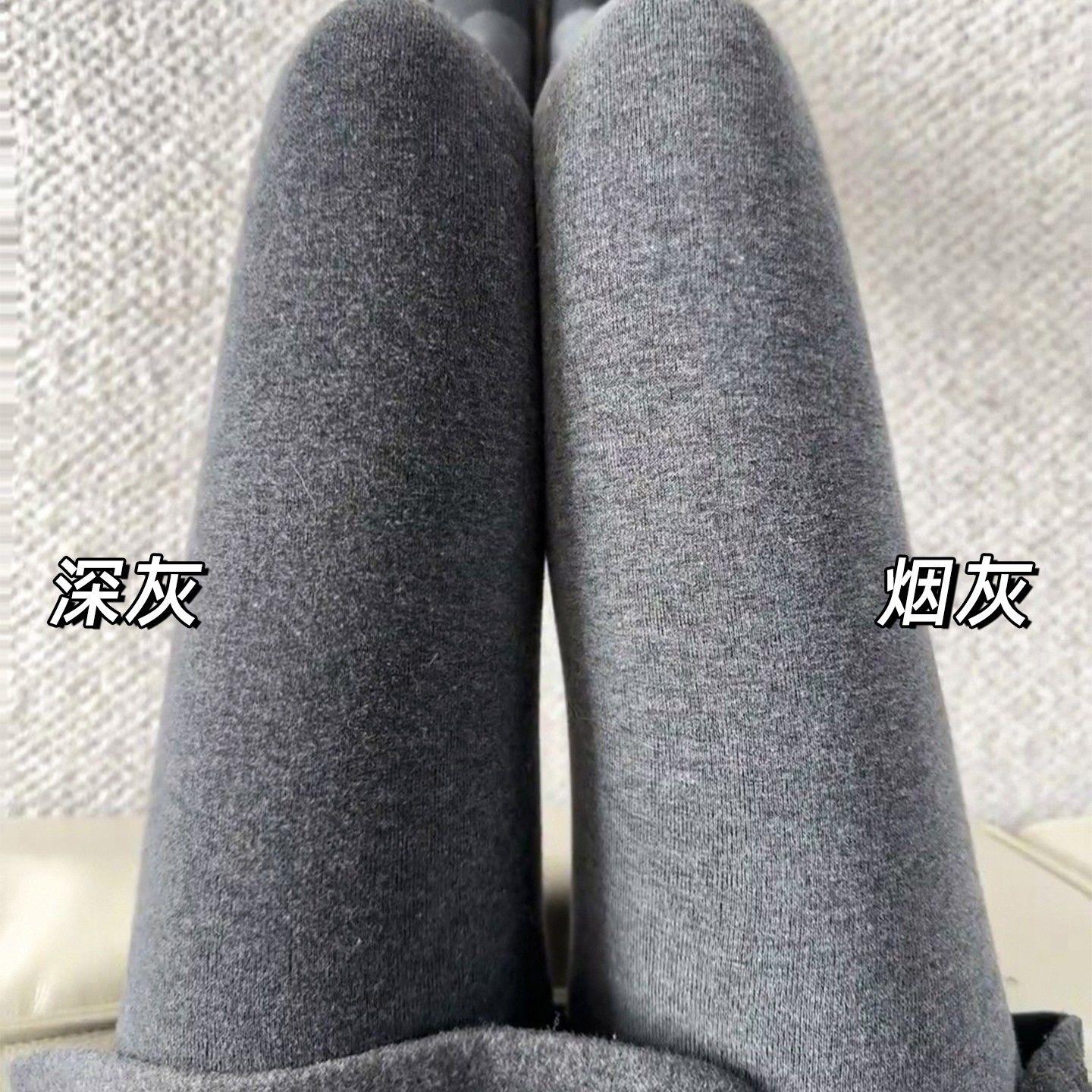 平纹精梳棉深灰色棉打底裤女秋冬加绒高腰外穿配裙子加厚连脚裤袜