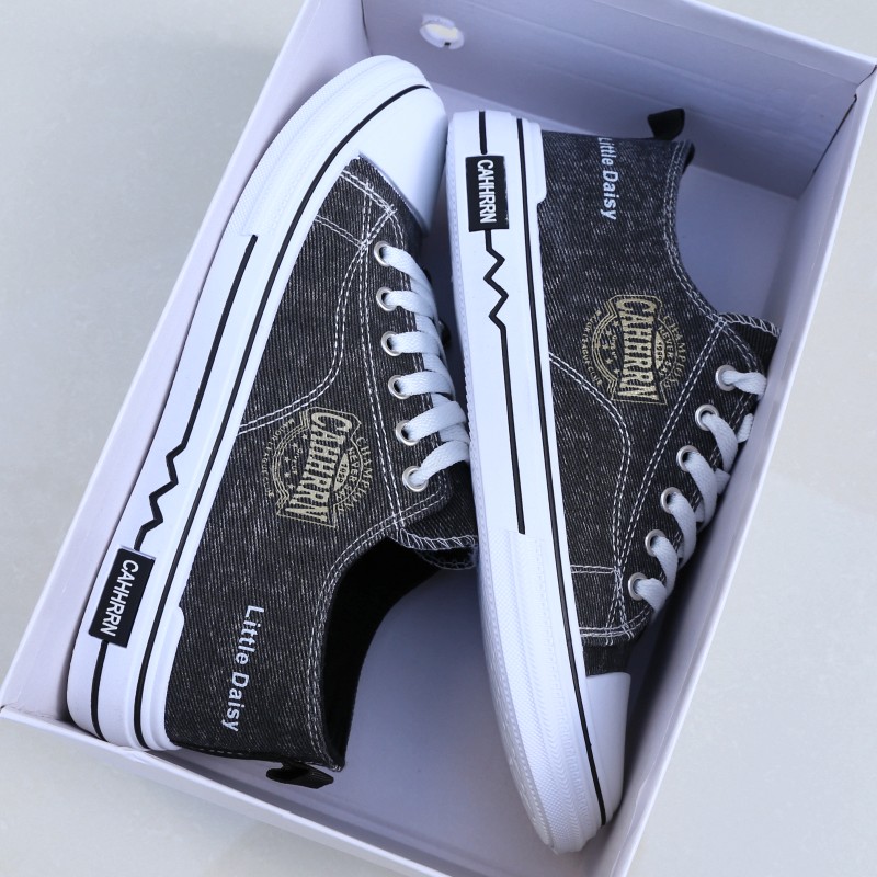 秋季新款男鞋潮流运动板鞋百搭复古牛仔帆布鞋男透气高档休闲鞋