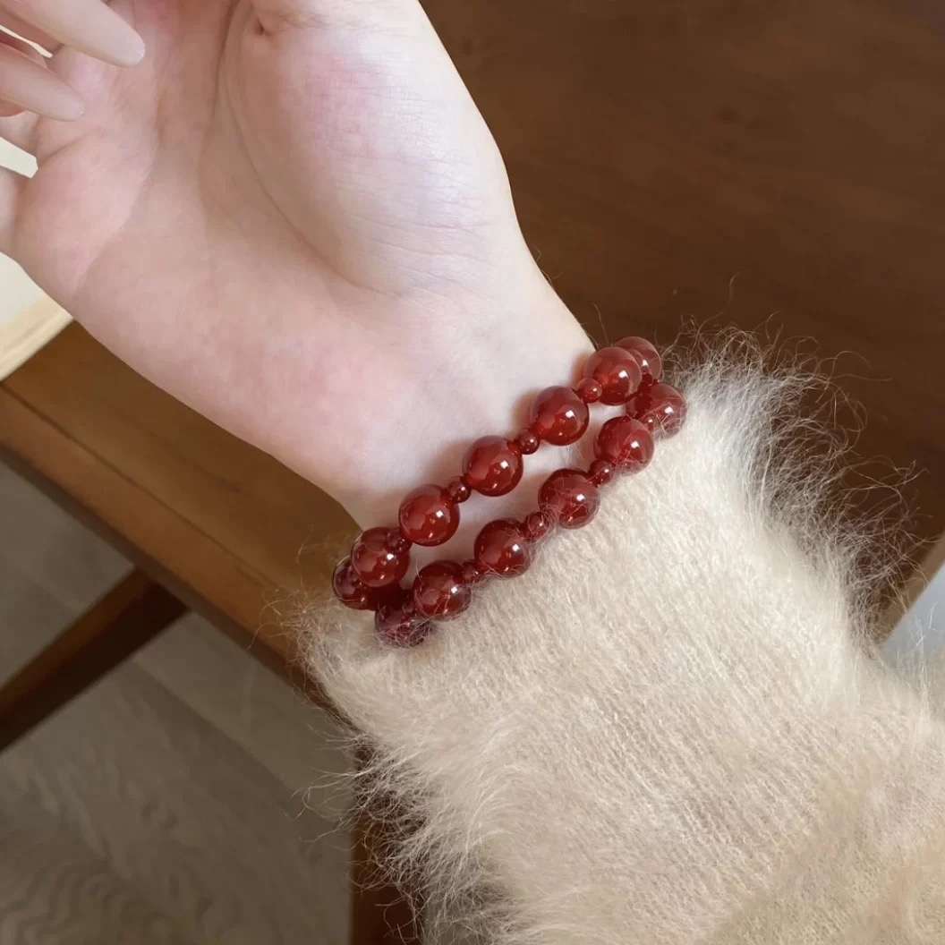 「许我耀眼」露思同款 红玛瑙10*4毫米双圈手串