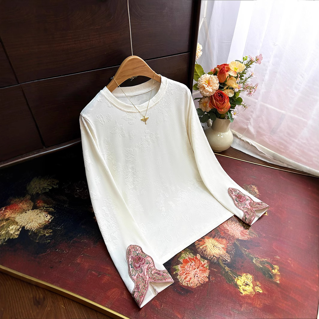 新中式弹力棉提花国风打底衫女2025春季新款时尚气质内搭复古打底