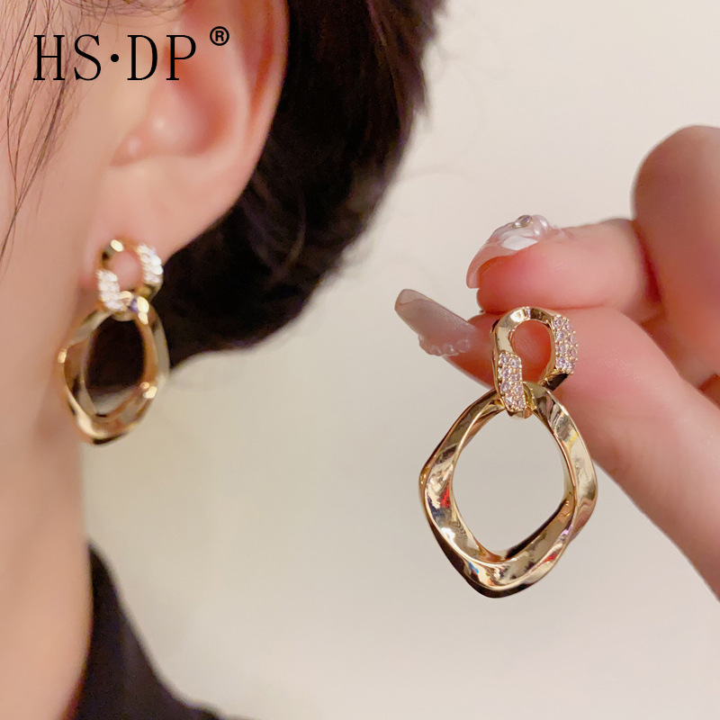 铜合金合成锆石耳饰 气质时尚铜合金几何耳坠女简约百搭小众