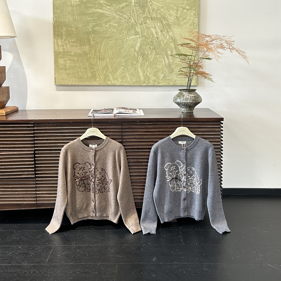 5090 秋季美式复古卡通圆领长袖针织衫显瘦学院风百搭上衣