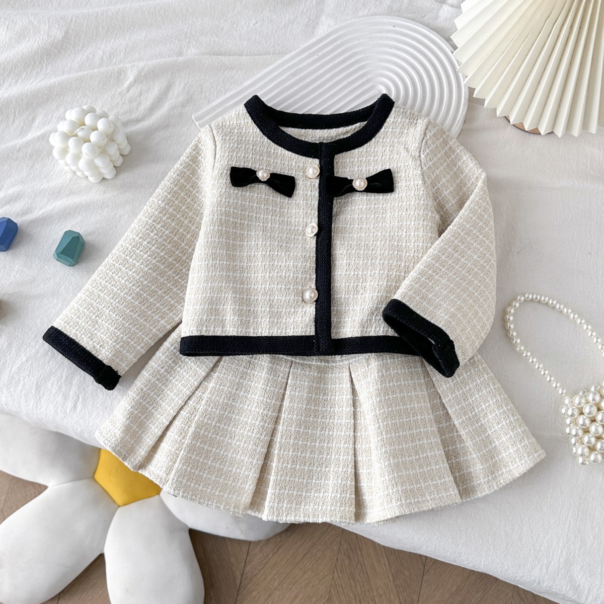 2025秋季新款韩版女童小香风开衫半裙套装宝宝名媛外套短裙6766