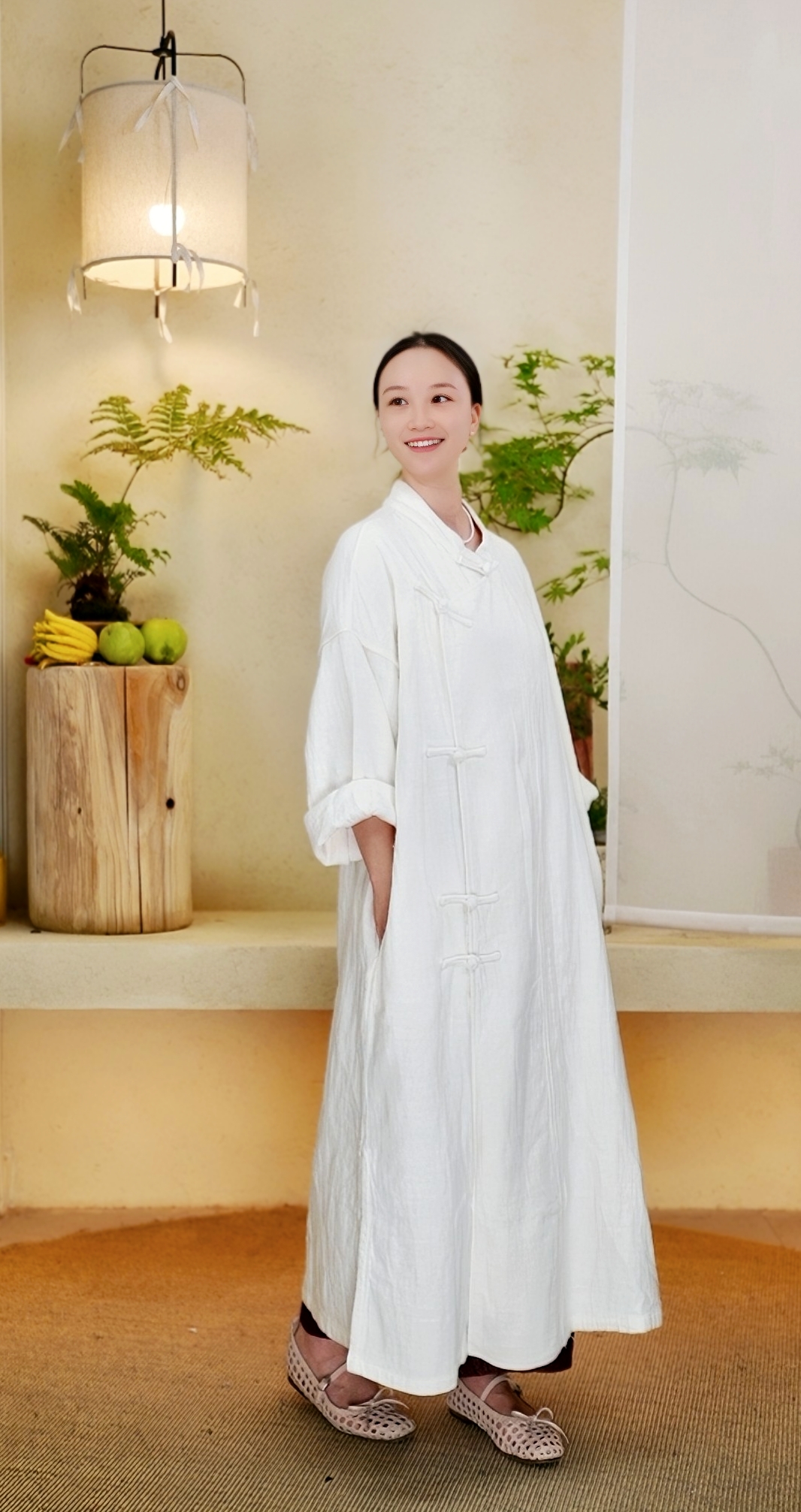 七初棉麻布衣  秋冬新中式禅意风长款双层雨露亚麻外套