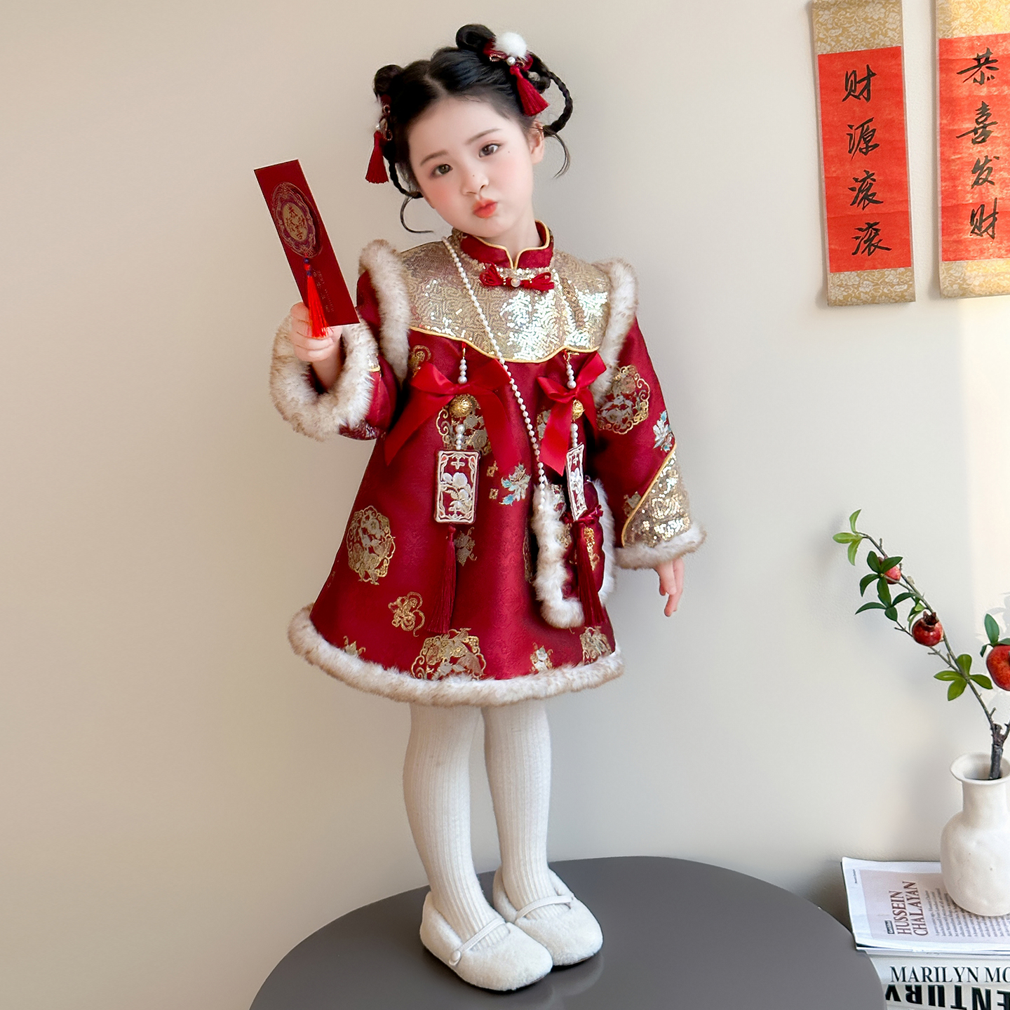 汉服女童拜年服冬季2025新款儿童国风裙子宝宝新中式过年喜庆衣服