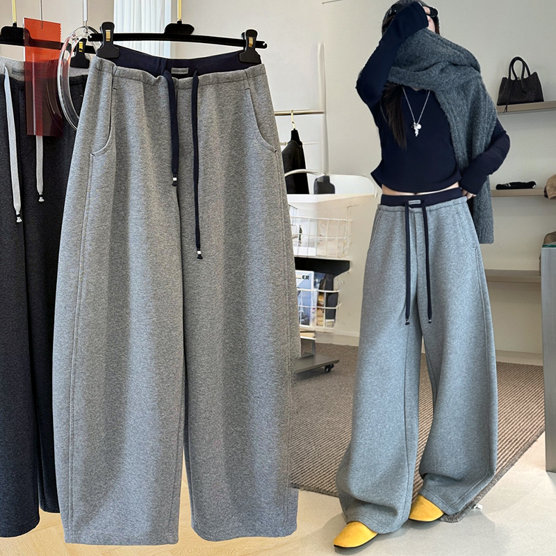 高级感韩系慵懒风小个子秋冬新款运动卫裤休闲裤女独特别致弯刀裤