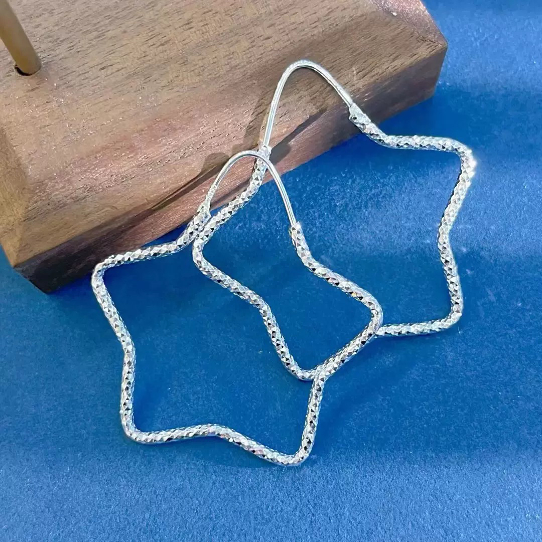 足银耳饰 足银碎碎冰五角星耳环