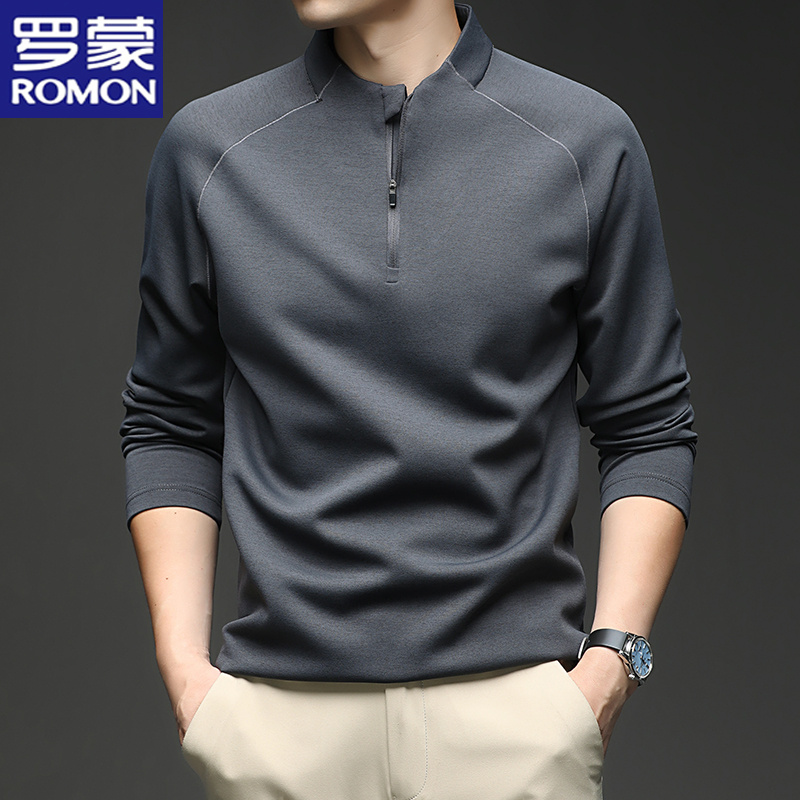 罗蒙新款春秋季男士立领半拉链长袖T恤户外运动休闲百搭舒适上衣