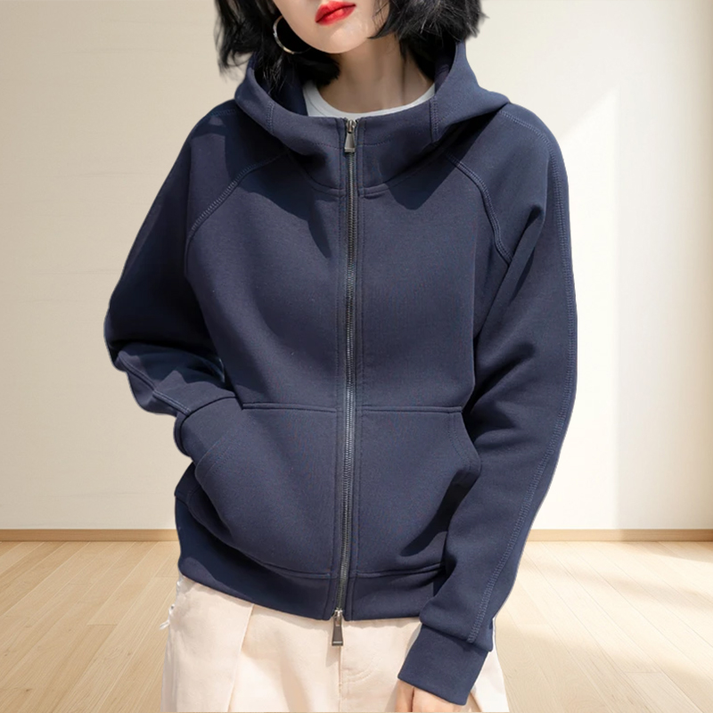 洋气复古紫色高级感连帽卫衣秋冬款百搭设计感双拉链长袖加绒外套