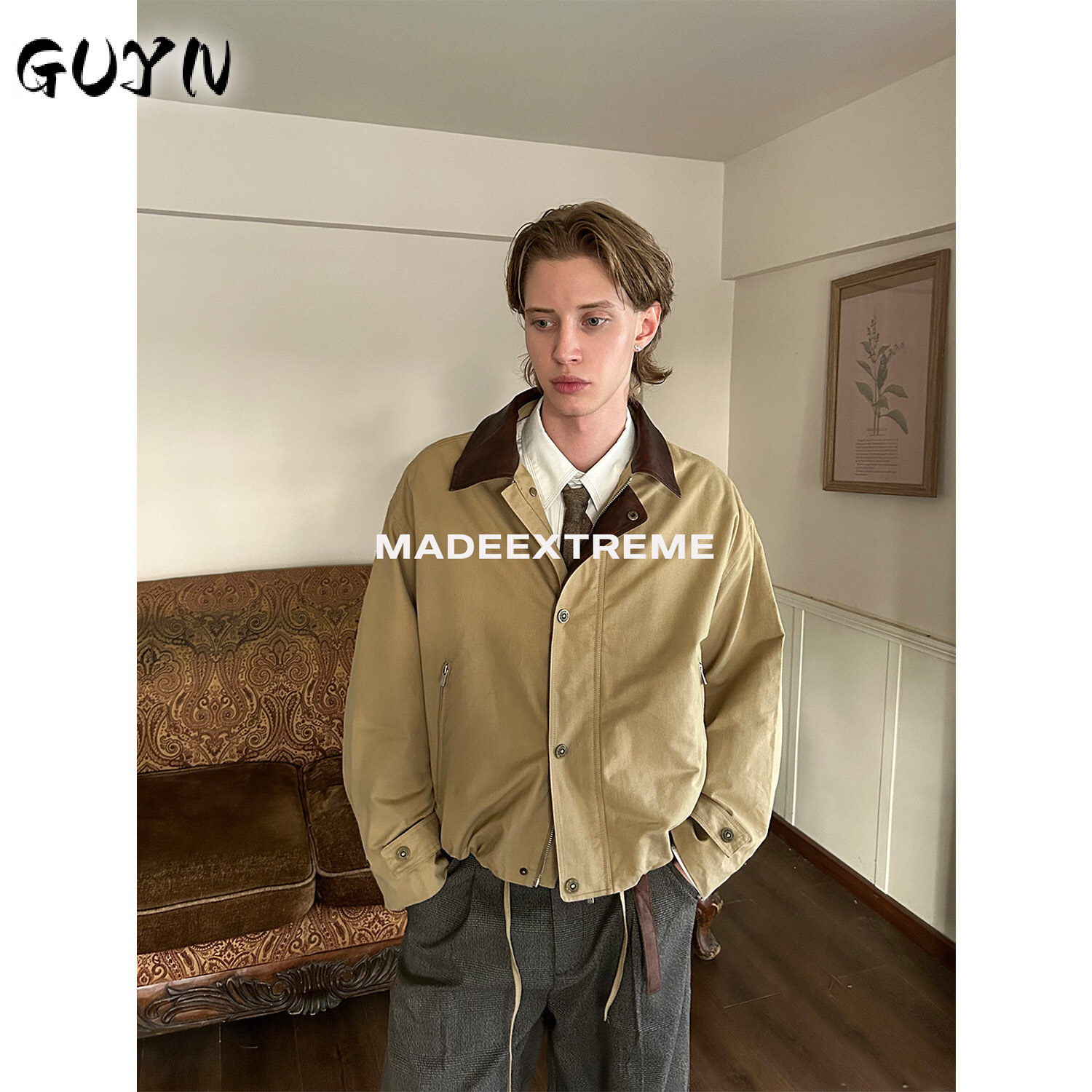 风宽松男女美式外套长袖美春秋巴恩拉德上衣复古25休闲夹克拼皮