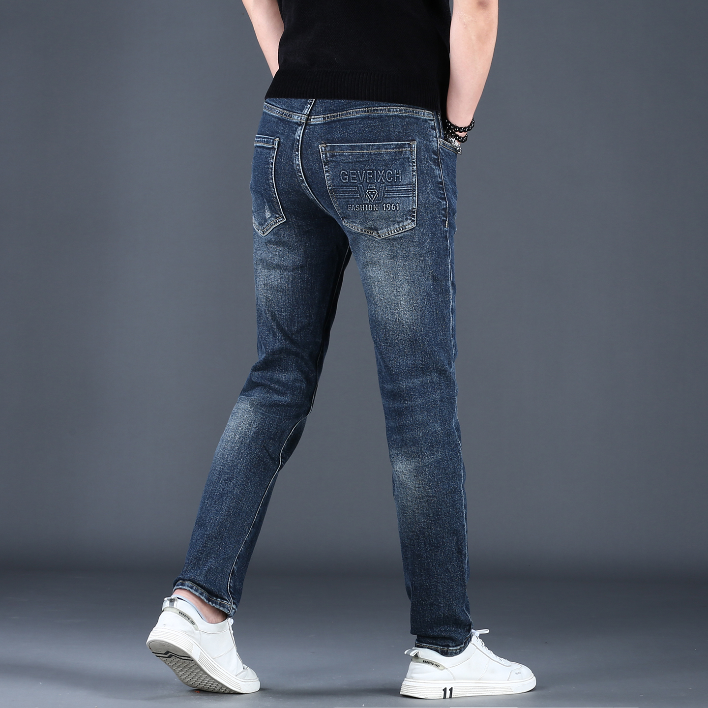 秋冬季高端商务男士牛仔裤修身韩版潮流潮牌休闲长裤男款时尚百搭