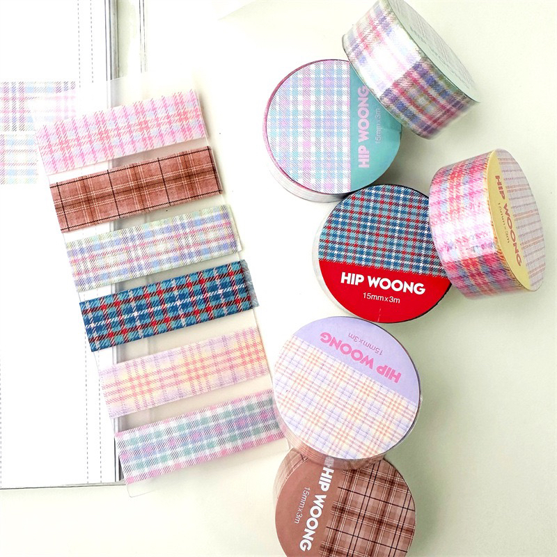 韩国同款清新马卡龙彩色格纹手账胶带基础款用于DIY贴画装饰