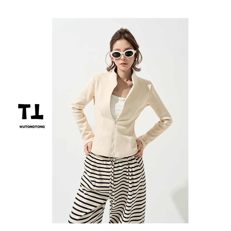 现货【焦糖画廊】秋季新款加绒长袖开衫T恤女百搭打底衫上衣62841