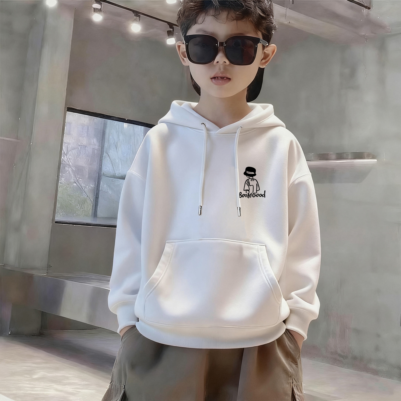 中大男童2025新款宽松连帽加绒卫衣秋季流行休闲百搭儿童潮酷上衣